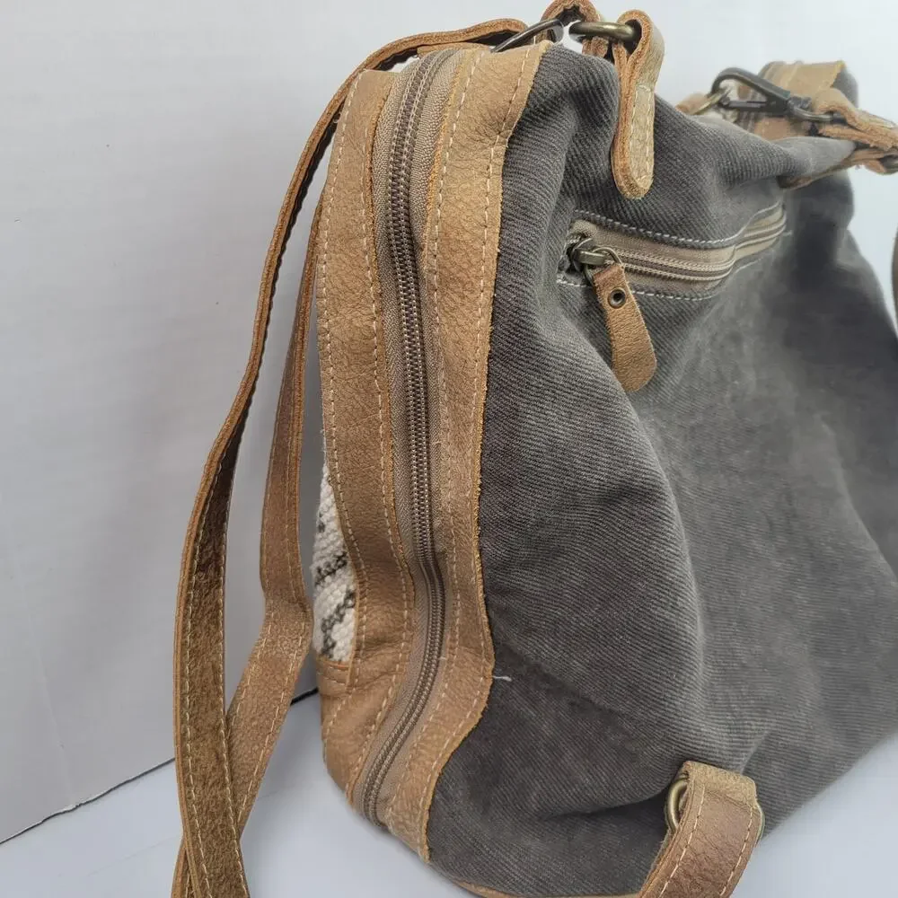Myra bag Amber upcycled canvas & cowhide backpack S-1332